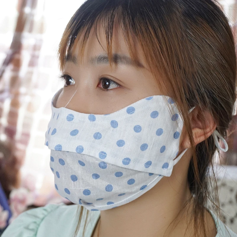 xy038纯汉麻白兰活性印花波点防晒口罩