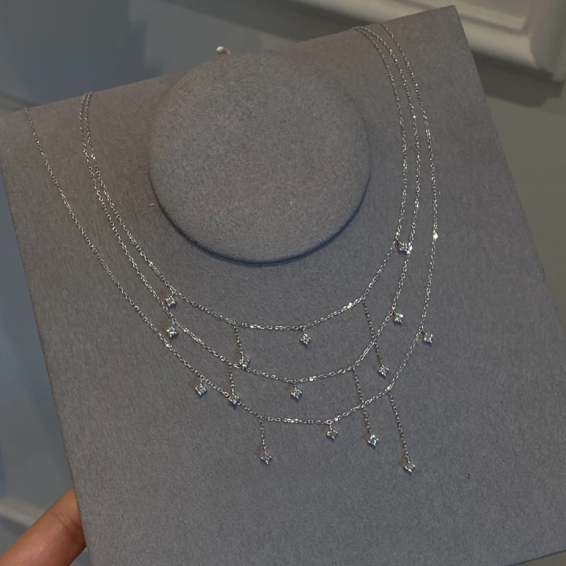 铜合金吊坠 耀眼星河百搭错落排列闪流苏项链轻奢高级礼