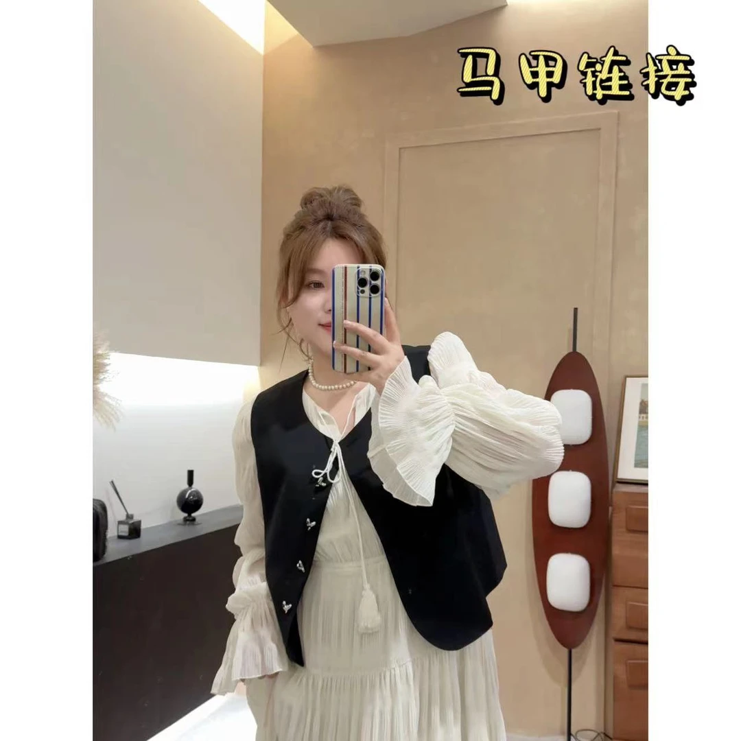 晶咕【爱心马甲】小众扣子无领西装短马甲百搭时尚复古气质
