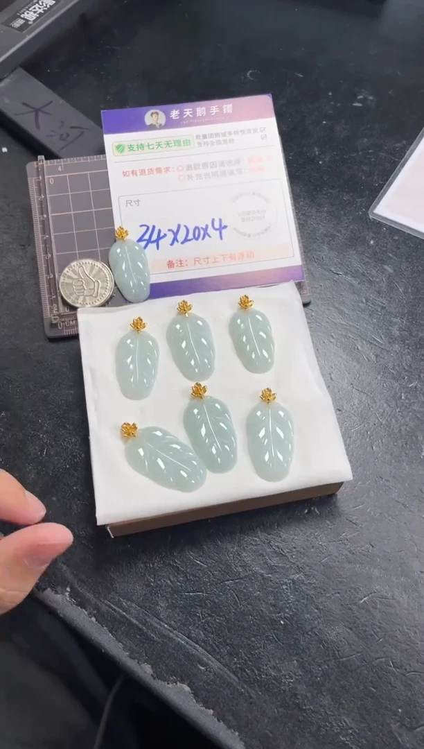 银S925镶嵌挂件翡翠叶子F7配绳/多样性发其一CP