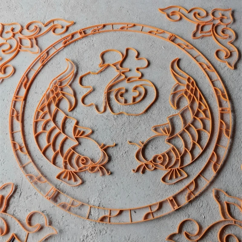 水磨石塑料花双鱼抱福地面客厅花图案仿铜塑料花水磨石专用拼花