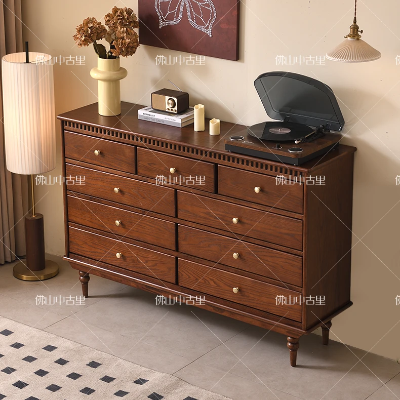 F16#中古风实木九斗柜全卧室客厅入户厅床尾靠墙储物抽屉柜