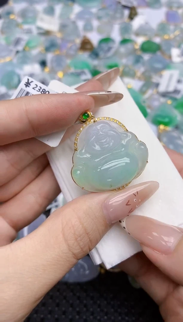 翡翠18K金镶嵌颈饰55   天然翡翠A货