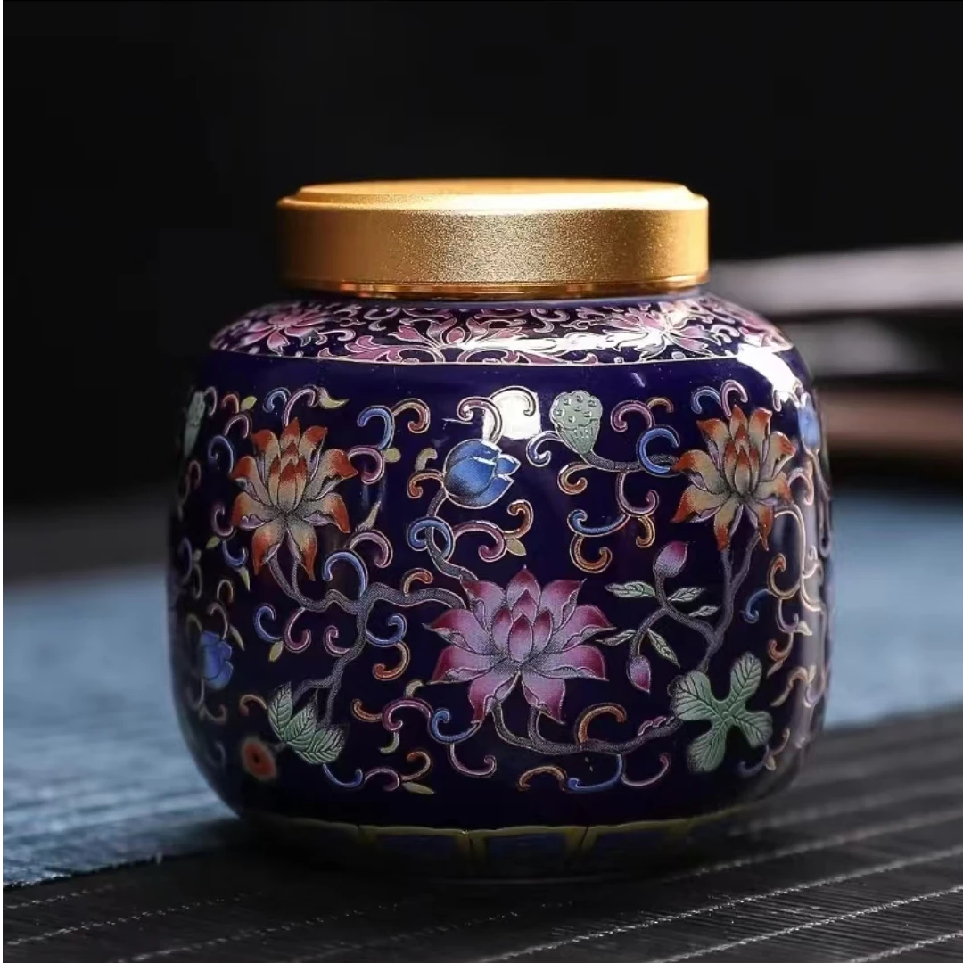 ZH690-缠枝莲紫色小迷你茶叶罐（众）