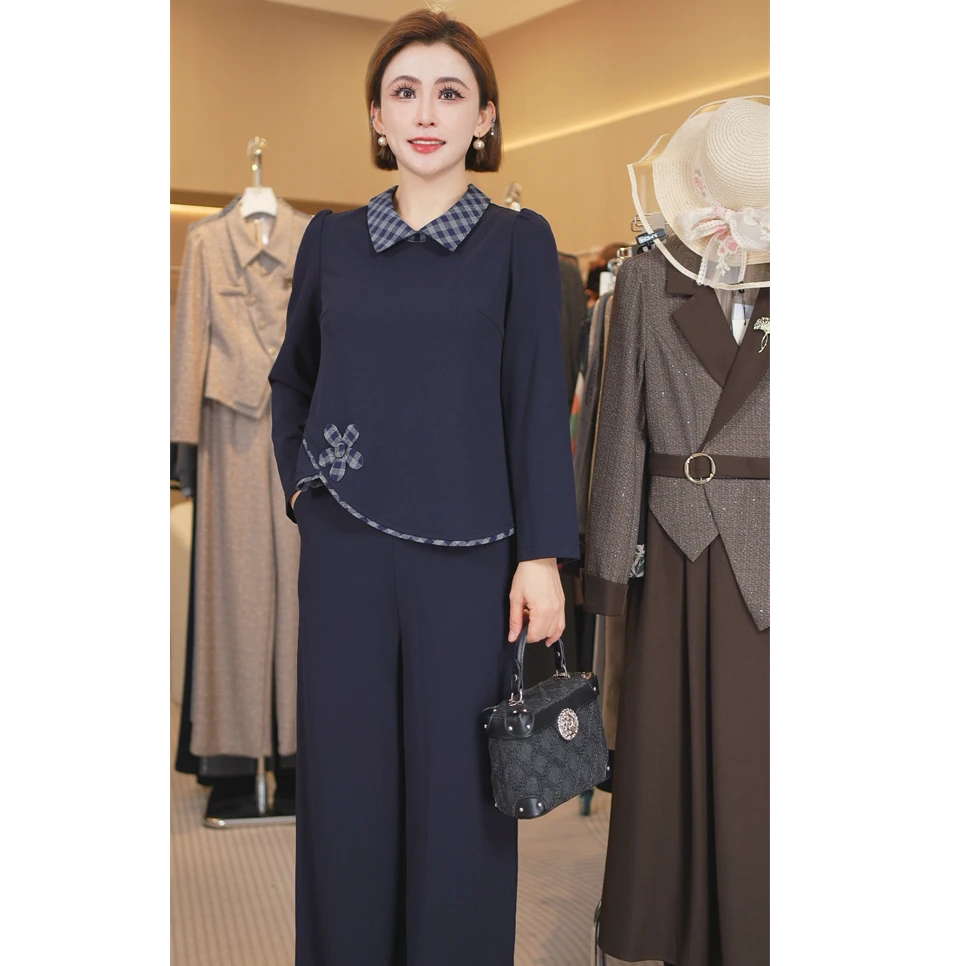 W8053时尚洋气套装女2025秋季新款时髦复古衬衫阔腿裤气质两件套