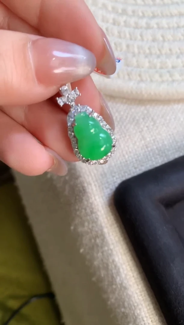 翡翠银S925镶嵌吊坠(不含链)【挽石珠宝】葫芦