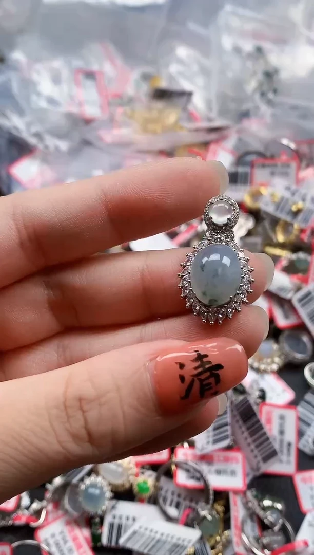 银S925镶嵌戒指翡翠天然A货缅甸翡翠