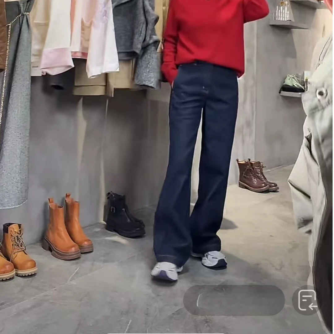 【小黑家】长104高端复古港风双明线直筒极简百搭牛仔裤86131