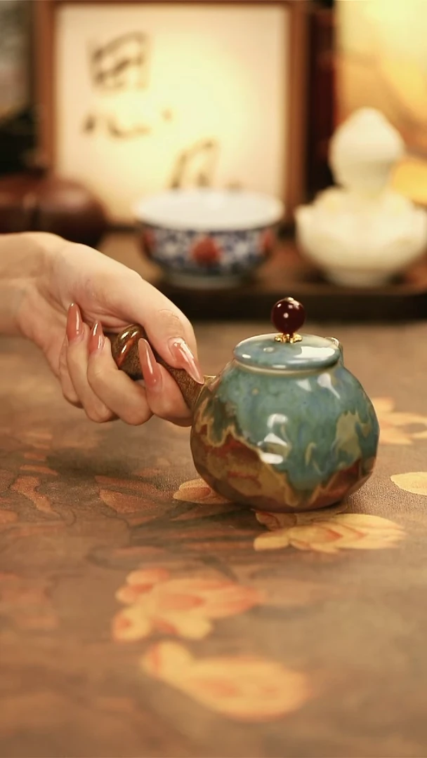 A01395/陶瓷窑变侧把茶壶