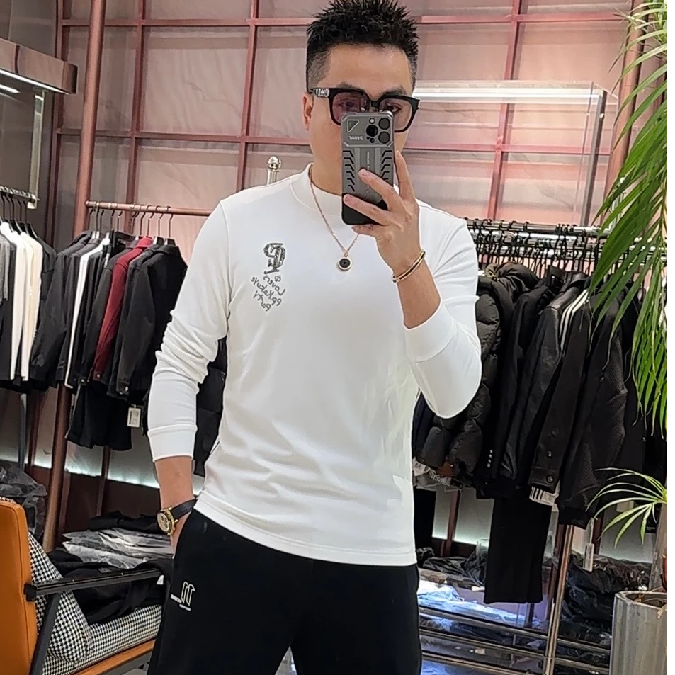 【发现者】2024欧货内里磨毛休闲男士中领长袖轻奢9708