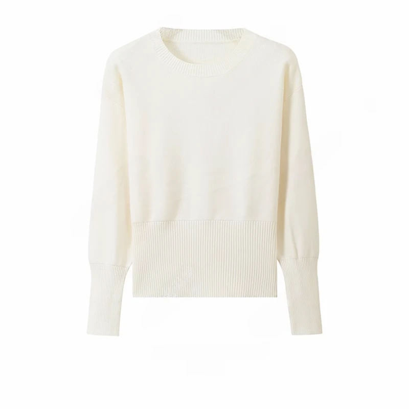 韩系简约收腰修身显瘦百搭针织毛衣2025秋冬新款圆领套头上衣女