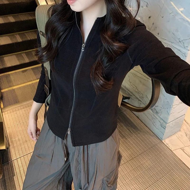 宝丫轻奢  女式时髦百搭立领双面磨绒双拉链打底衫上衣K3976