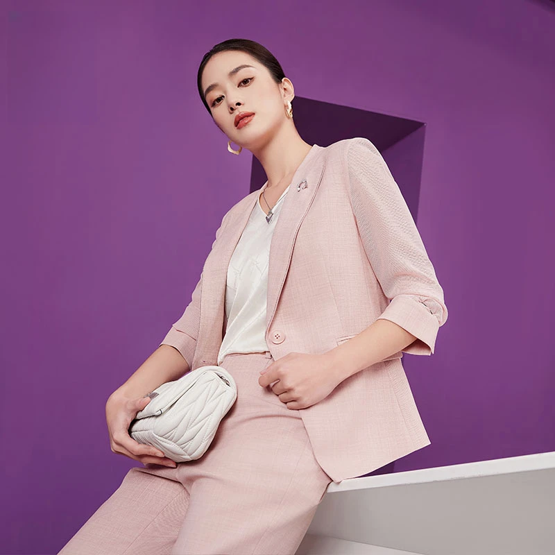 【晨粉专享价】赢智尚樱花粉减龄轻奢西装夏日显瘦ZA01856