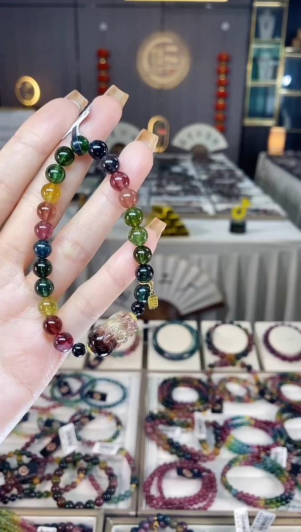 未镶嵌老矿碧玺彩虹单圈手串7mm+碧玺dan多样性发货一条