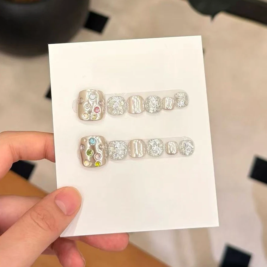 【星河漫漫】纯手工脚趾穿戴甲14片装 彩色宝石高级感满满巨亮显白