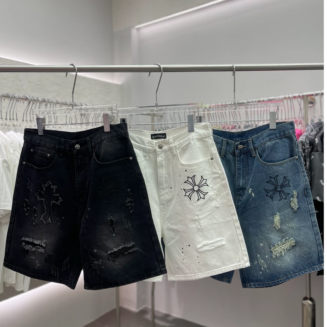 克某家牛仔做旧水洗短裤