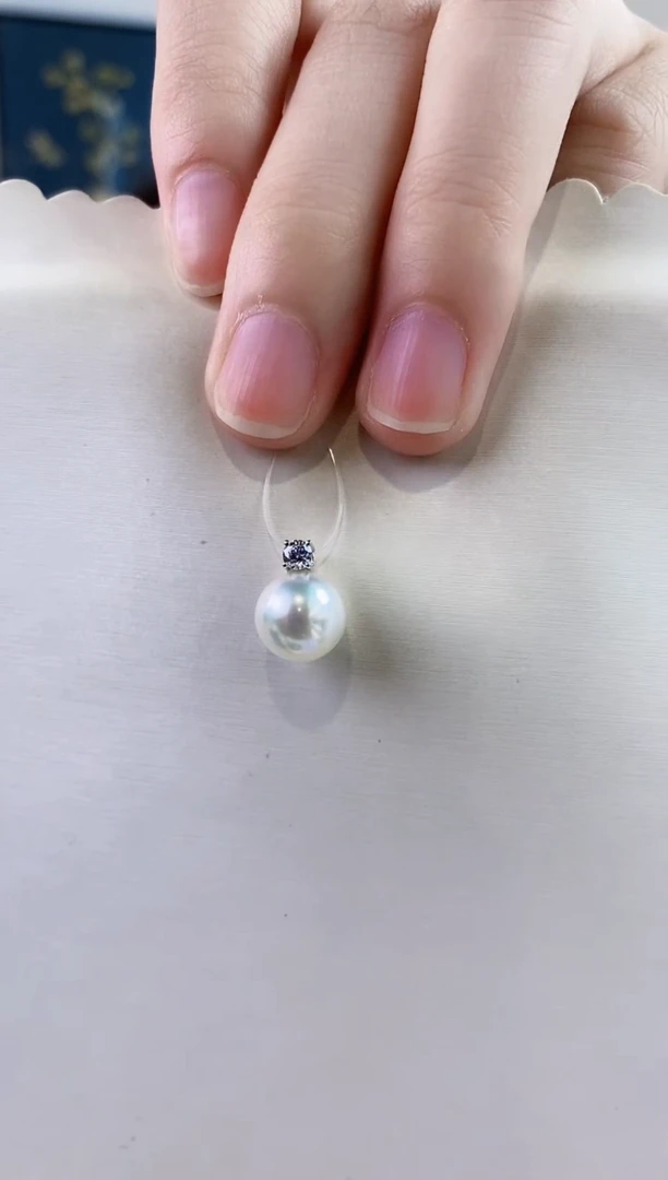 海水珍珠18K金镶嵌吊坠(不含链)9-10澳白珍珠吊坠