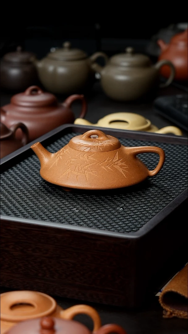 茶壶紫砂黄金段微瑕合瓢扳手120刻竹