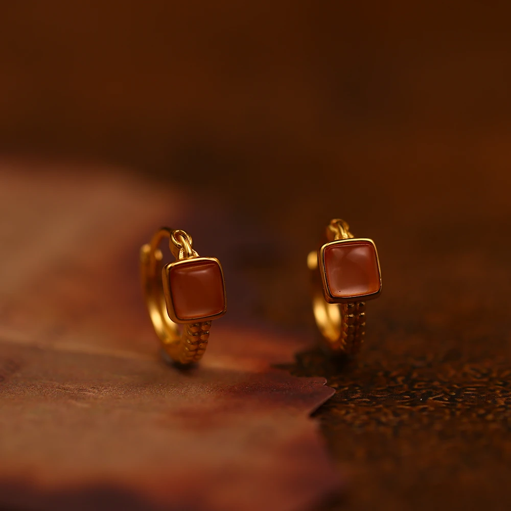 925银耳饰 【红颜粉黛】  百搭 国风 新中式简约复古 耳环-8889