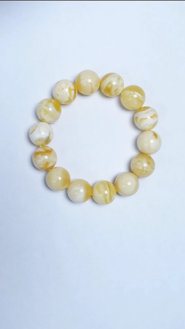 手链蜜蜡未镶嵌金妖白圆珠手串14mm