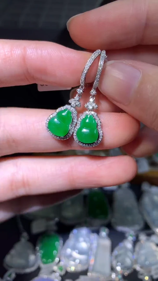 吊坠(不含链)18K金镶嵌翡翠耳坠