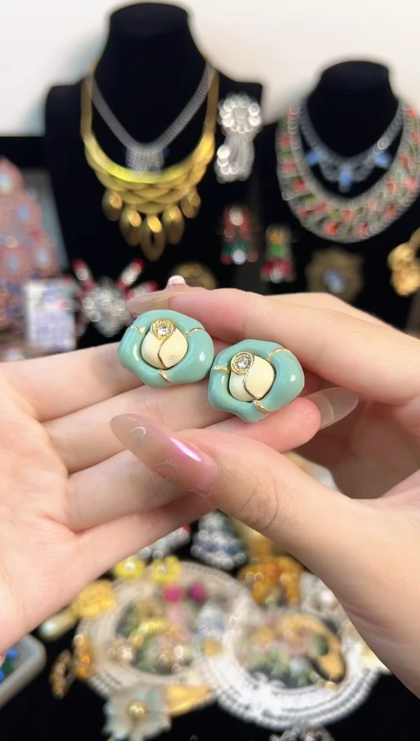 铁合金合成碳硅石薄荷绿珐琅重工耳夹