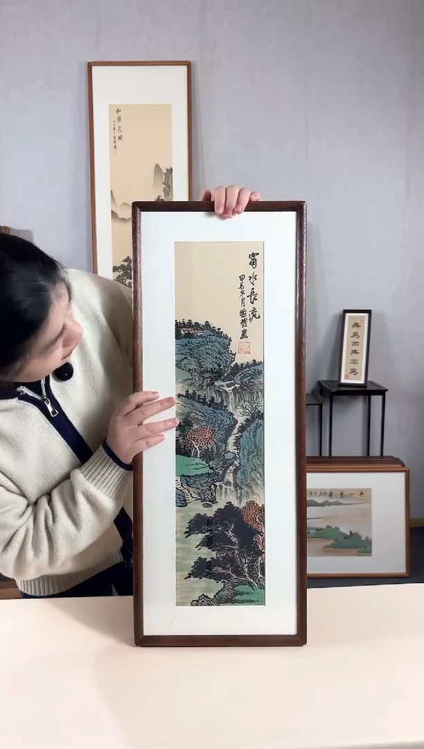 【闪购商品】国画手绘*富水长流*28*72cm实木框