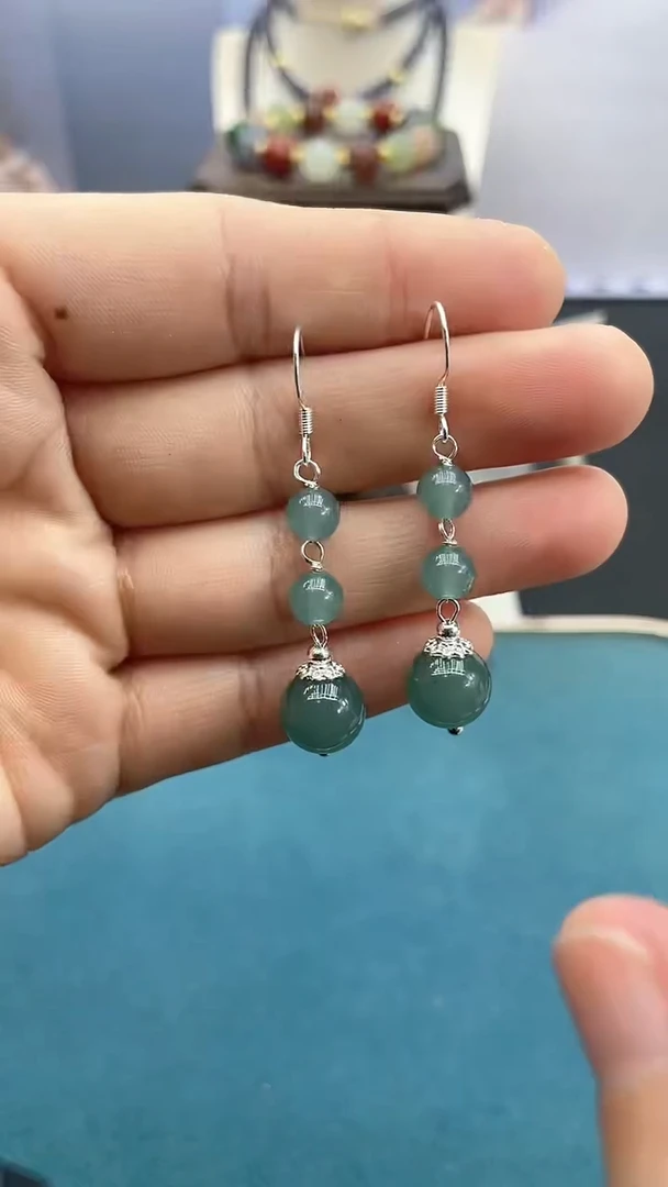 【闪购商品】翡翠耳饰银S925镶嵌10mm耳钩F3