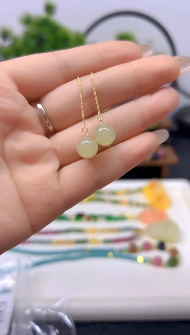 【闪购商品】和田玉耳饰14K金镶嵌耳饰E723