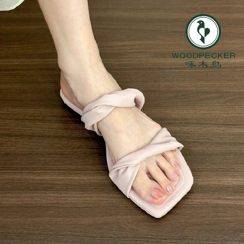 啄木鸟 软软爆好穿！粉紫色平底凉拖鞋女夏季外穿气质凉拖软底鞋子