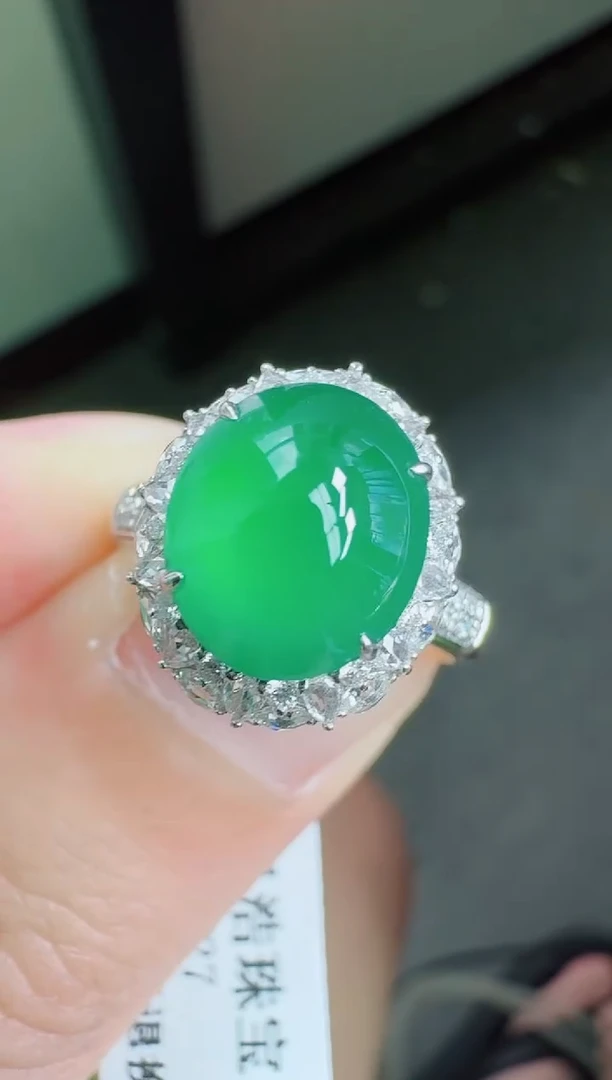 翡翠戒指18K金镶嵌寄售回流，不退不换