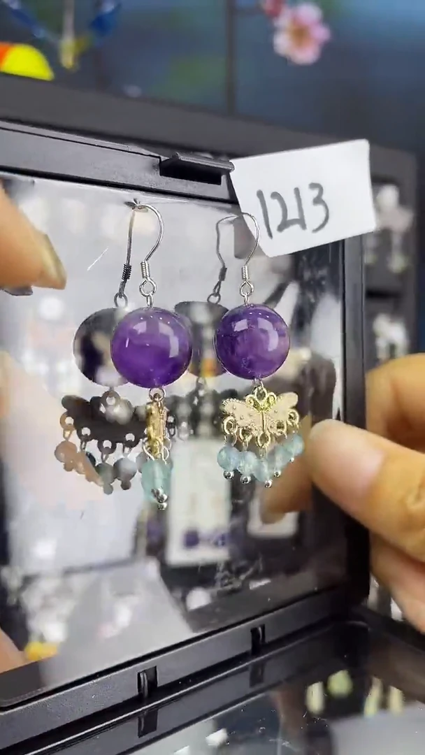 未镶嵌耳饰紫晶喜欢拍