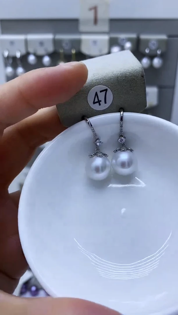 银S925镶嵌淡水珍珠耳饰47