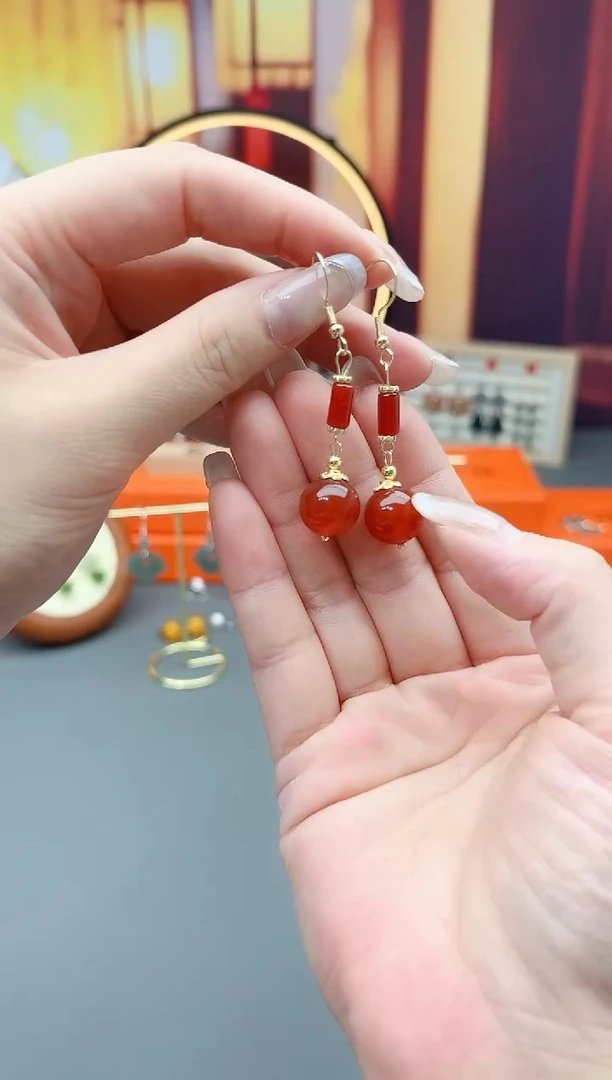 银S925镶嵌耳钉玛瑙/玉髓723