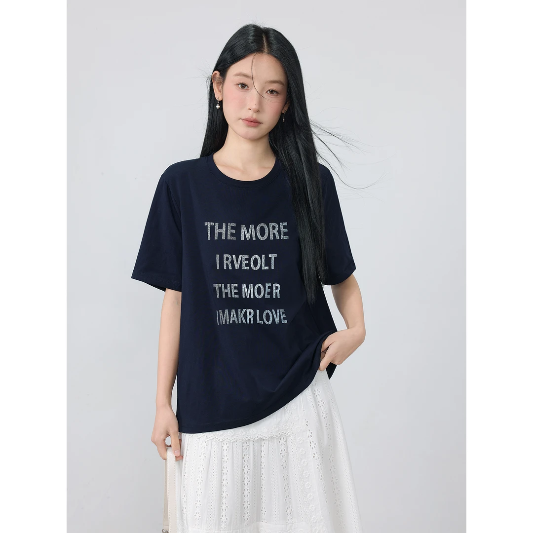 爱蔷薇大码2025春夏新款女装字母短袖t恤休闲显瘦宽松上衣GT75943