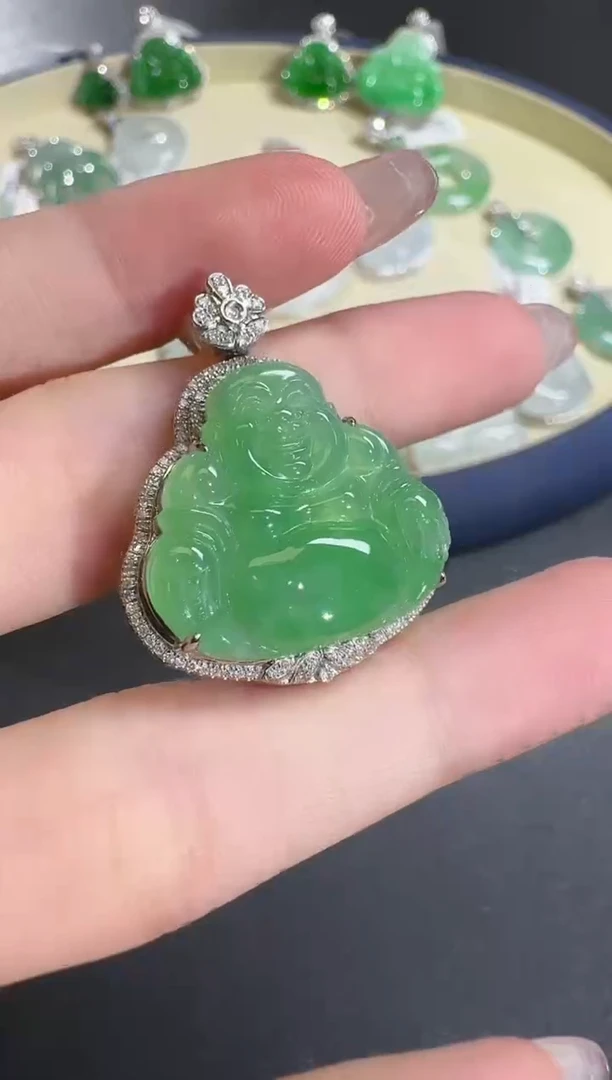 翡翠18K金镶嵌吊坠(不含链)【源头工厂】钻石镶嵌