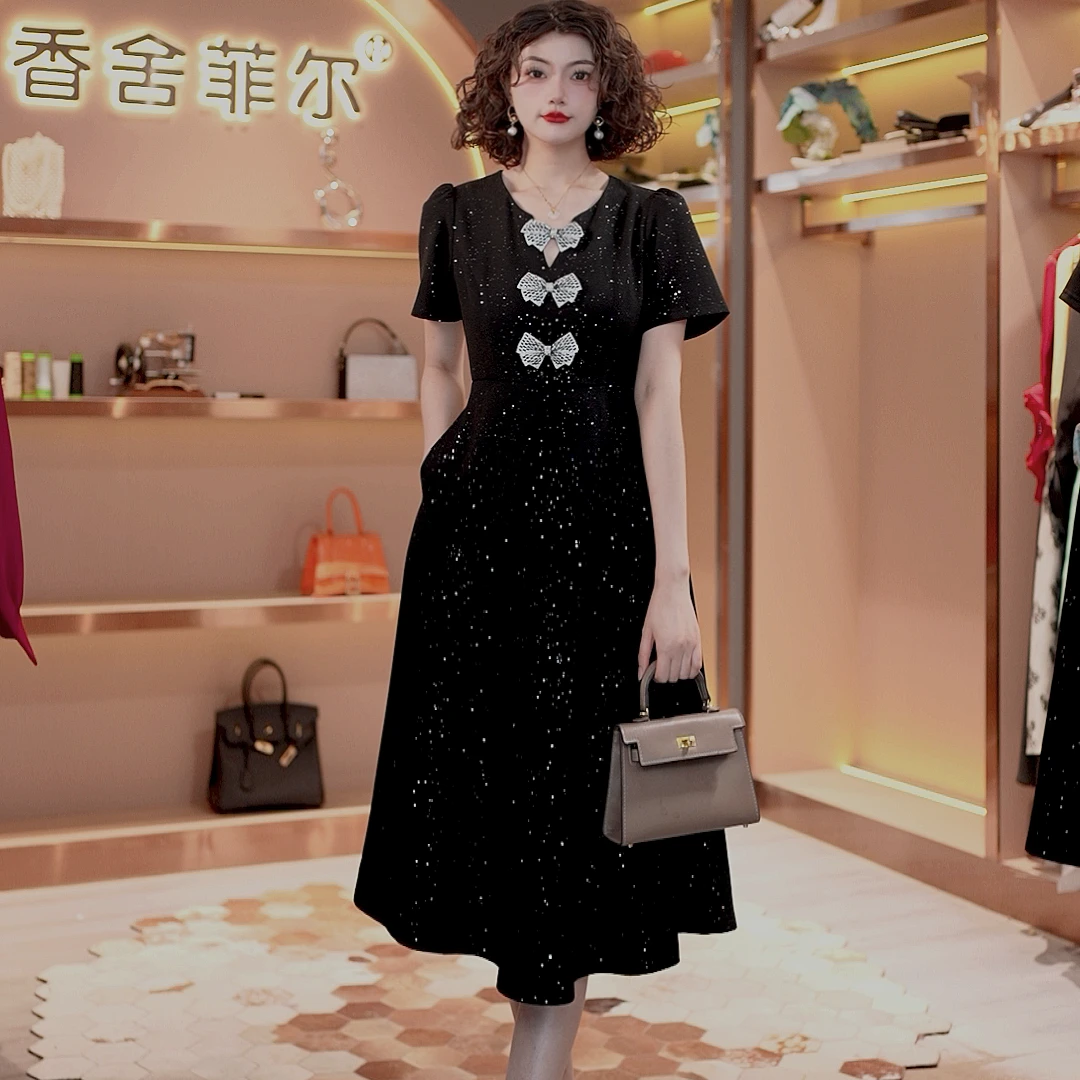【香舍菲尔】轻奢设计师款优雅气质修身时尚收腰连衣裙-86159