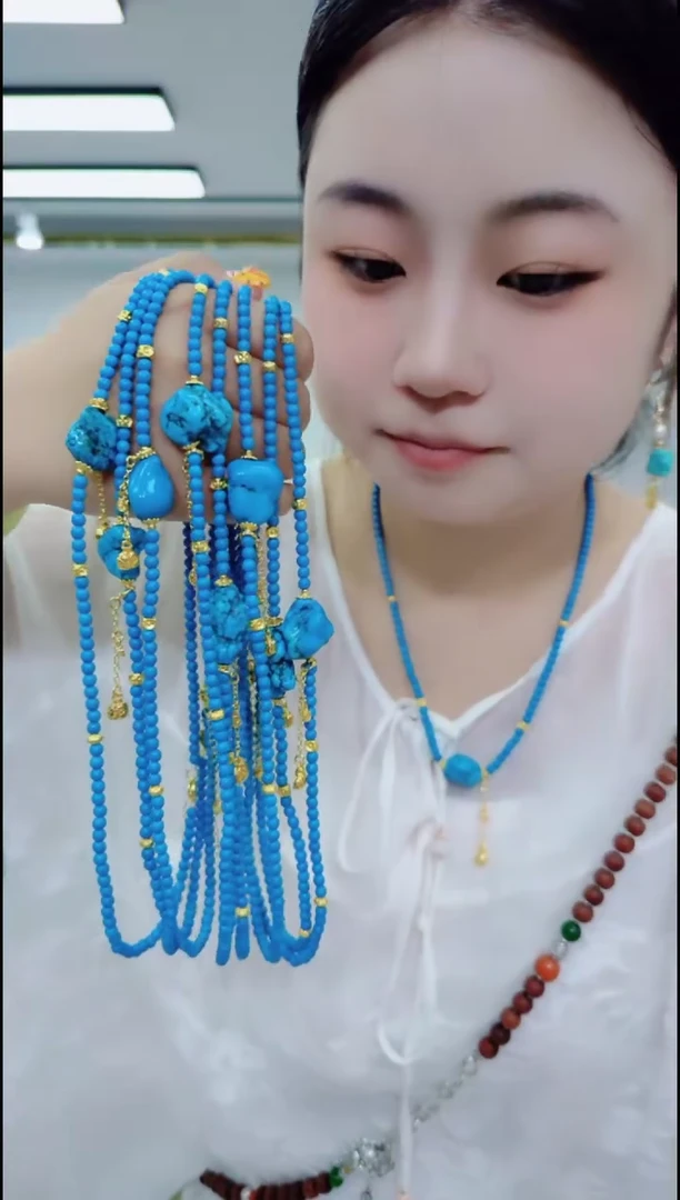 玛瑙/玉髓颈饰合金2317暴力蓝项链