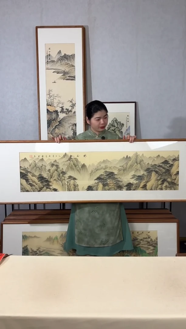 国画手绘*林谷松舍*52*172cm带框发货