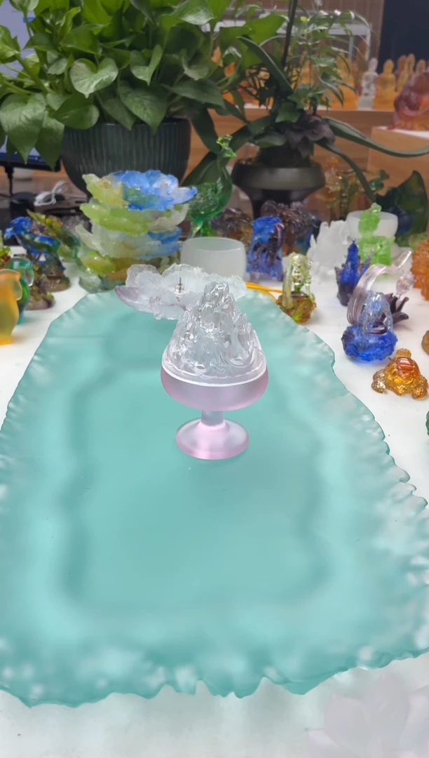 手工艺品琉璃博山炉粉色底白色盖