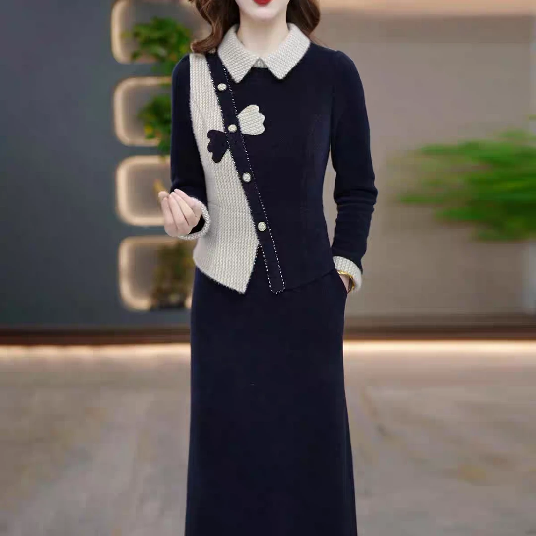 高档贵妃绒秋冬连衣裙时尚2025新款显瘦洋气加厚减龄妈妈遮肉裙子