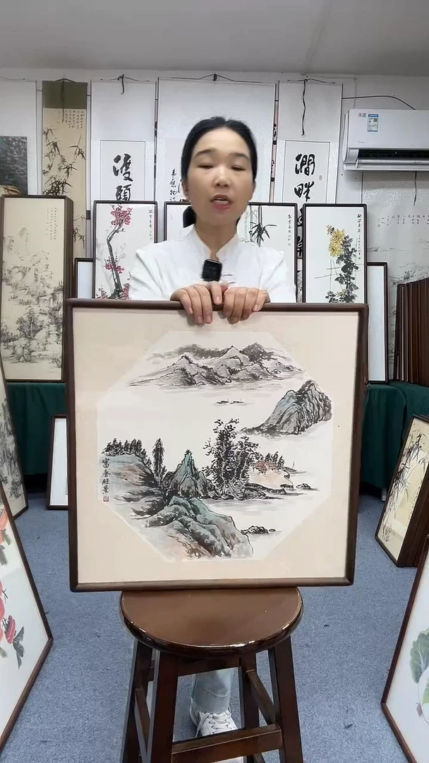 国画52*52实木画框京东包邮手绘