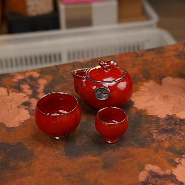 庄垂仁老师故宫红葫芦快客杯外出便携泡茶小套组 A13386