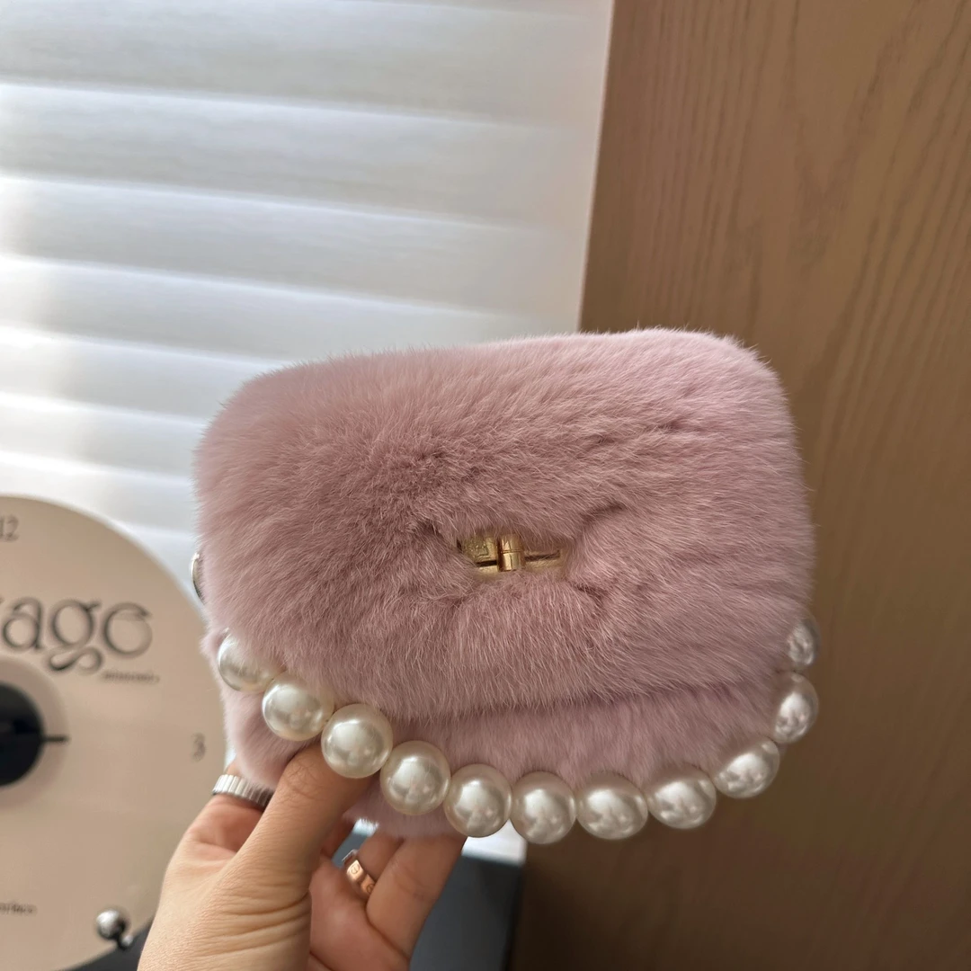 【多色口红包】自制款獭兔毛迷你零钱包口红包斜挎手提百搭女包