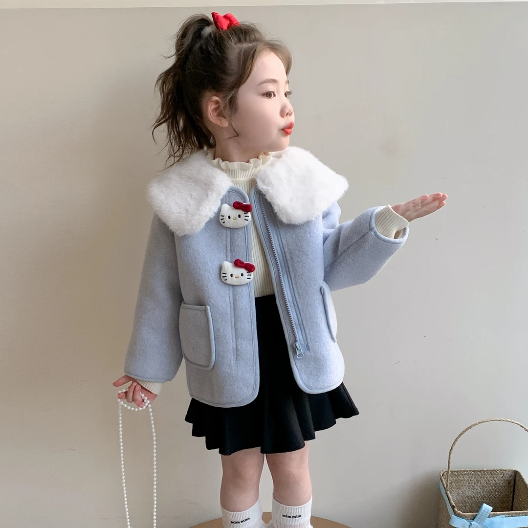 女童加绒外套秋冬2025新款儿童卡通猫咪加厚大衣洋气宝宝保暖上衣