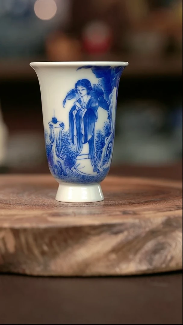手绘微瑕高温现代瓷  气窑  人物闻香杯90C