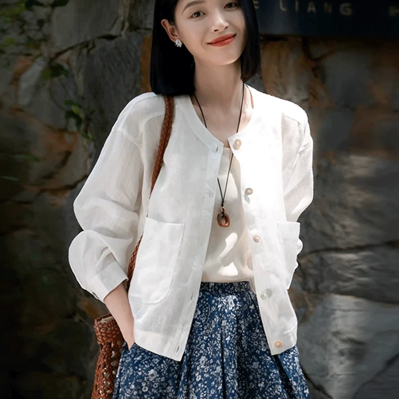 哥弟阿玛施正2025秋装新款气质宽松立领亚麻休闲外套长袖女上衣潮