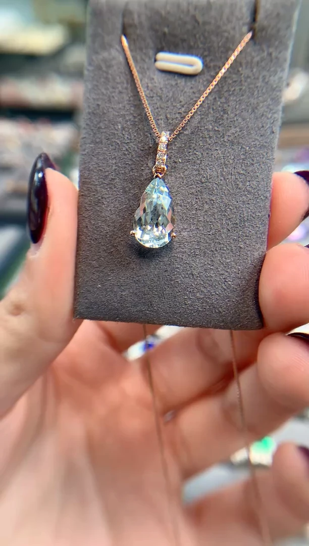 【闪购商品】海蓝宝石吊坠(不含链)18K金镶嵌海蓝宝