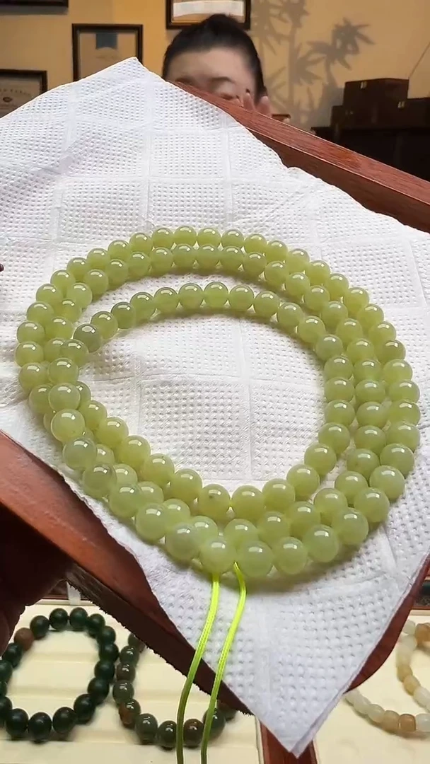 和田玉未镶嵌颈饰6mm黄口圆珠链子