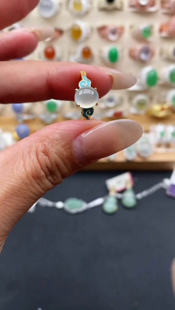 银S925镶嵌戒指翡翠缅甸天然A货翡翠11 5-10